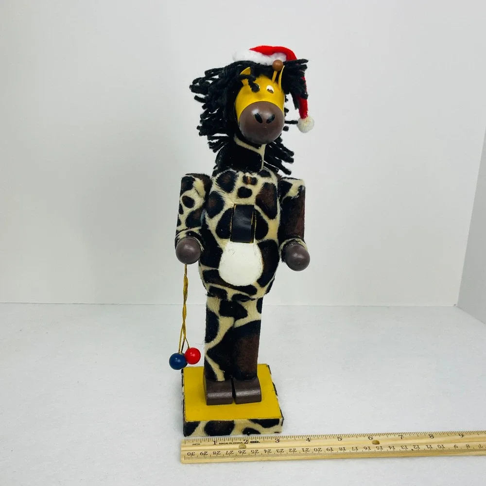 Giraffe Christmas Nutcracker Safari Animal Print Santa Hat 12 Inch Decor